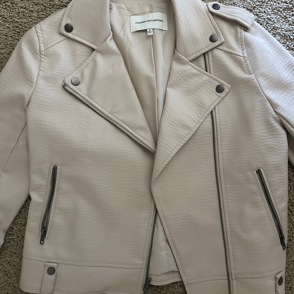 cupcakes & cashmere Light Beige Leather Jacket